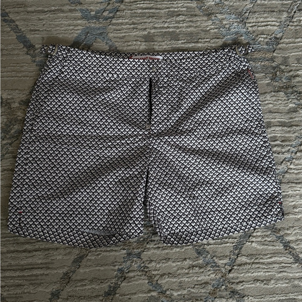Orlebar Brown Black and White Geometric Bulldog Shorts